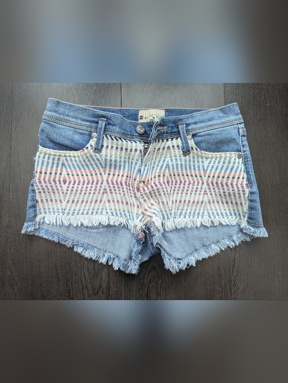 Roxy Embroidered Fringe Denim Shorts